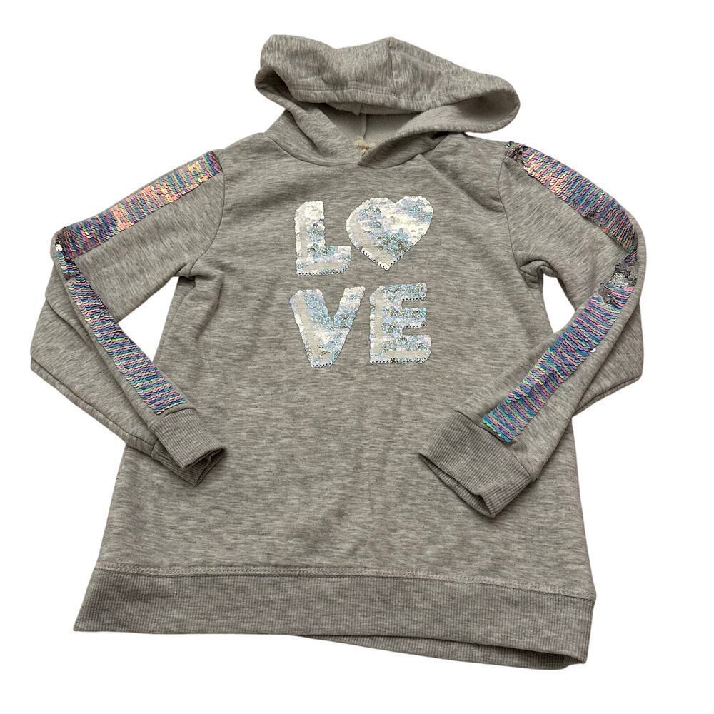 Btween Love Flip Sequin Hoodie sz 6X Girl's Grey Hoodie with Sequins